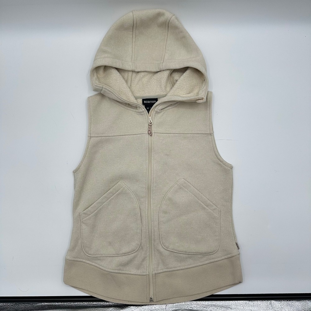 Burton Minxy Vest Womens Medium Beige Heather Fleece Lined Hooded Full Zip 20560